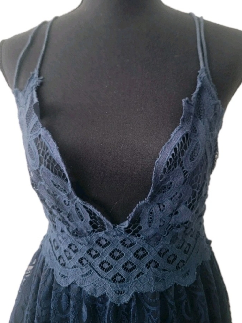 Free People Adella Navy blue Crochet Fairy dress Whimsigoth Witchcore Boho M/l